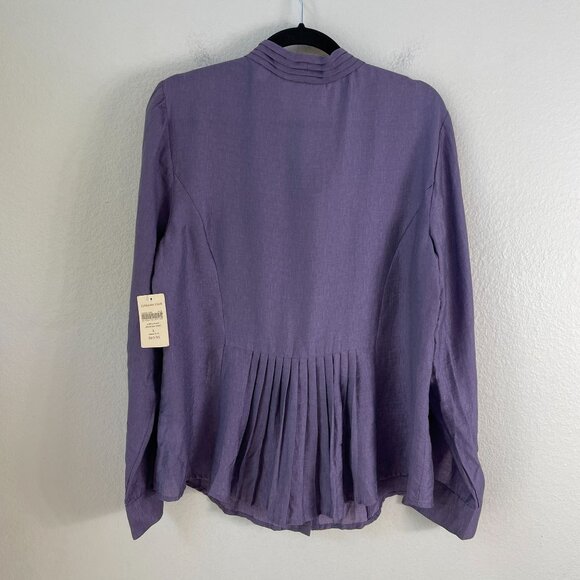 NEW Coldwater Creek Ruffle Front Shimmer Shirt L Purple Misses 14-16 - Picture 11 of 11